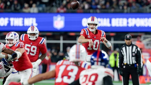 Drake Maye celebrates touchdown as New England Patriots defeat New York Giants 33-15 on Monday Night Football December 2025