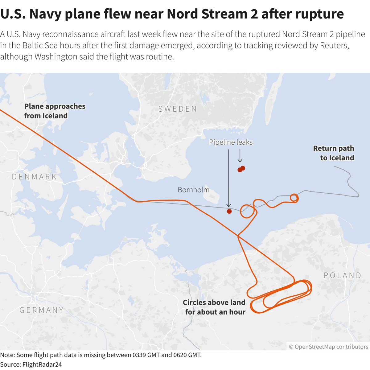 Flightradar24 map of P-8A Poseidon racetrack patterns over Barents Sea near Russia