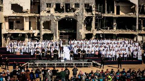 Gaza genocide: Palestinian doctors graduate amid Al-Shifa hospital ruins destroyed by Israel