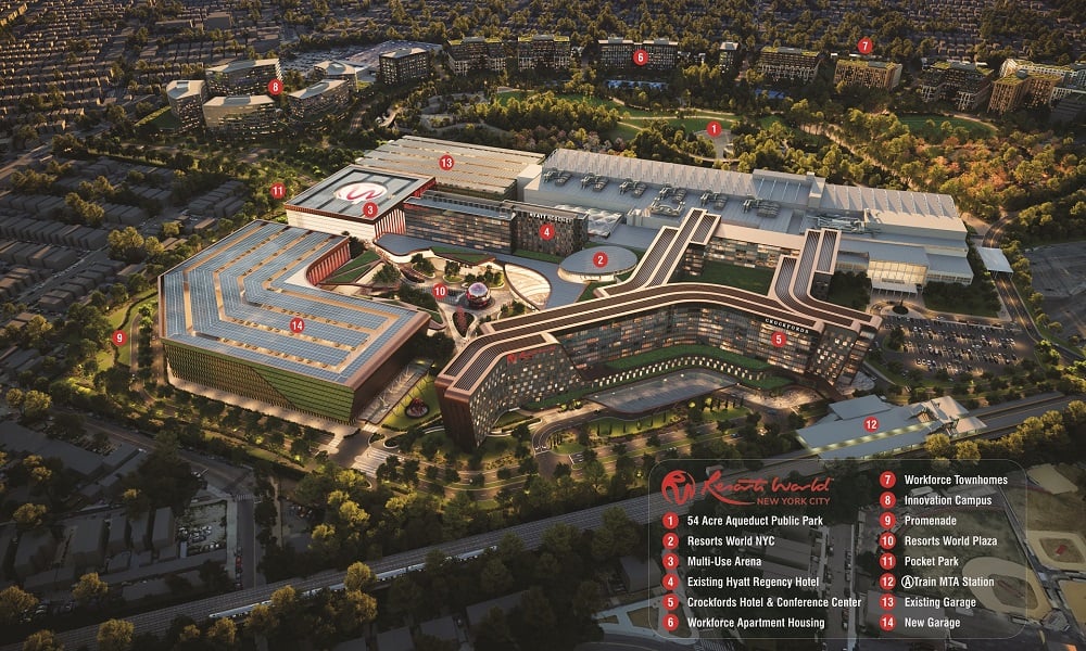 Resorts World New York City casino and hotel complex at Aqueduct Racetrack in Queens