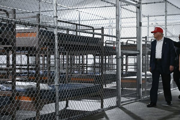 Trump administration ICE detention warehouse facility expansion to hold 80000 immigrants across seven states