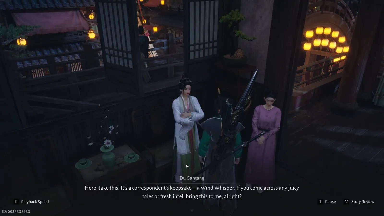 A player character interacting with an NPC, possibly Qiao Yize or Du Gantang, in Kaifeng, representing the 'Eastern Herald' questline and the player's journey as an investigative reporter in Where Winds Meet's unique Rumor System