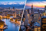Zurich and New York City skylines illustrating global cost of living differences in 2026