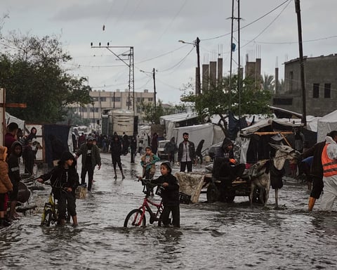 Flooded tents in Gaza displacement camp after heavy winter rain