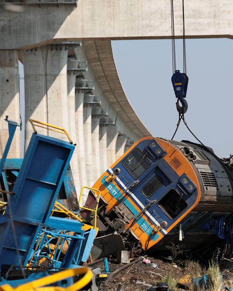 Derailment of passenger train in Nakhon Ratchasima, Thailand after crane collapse