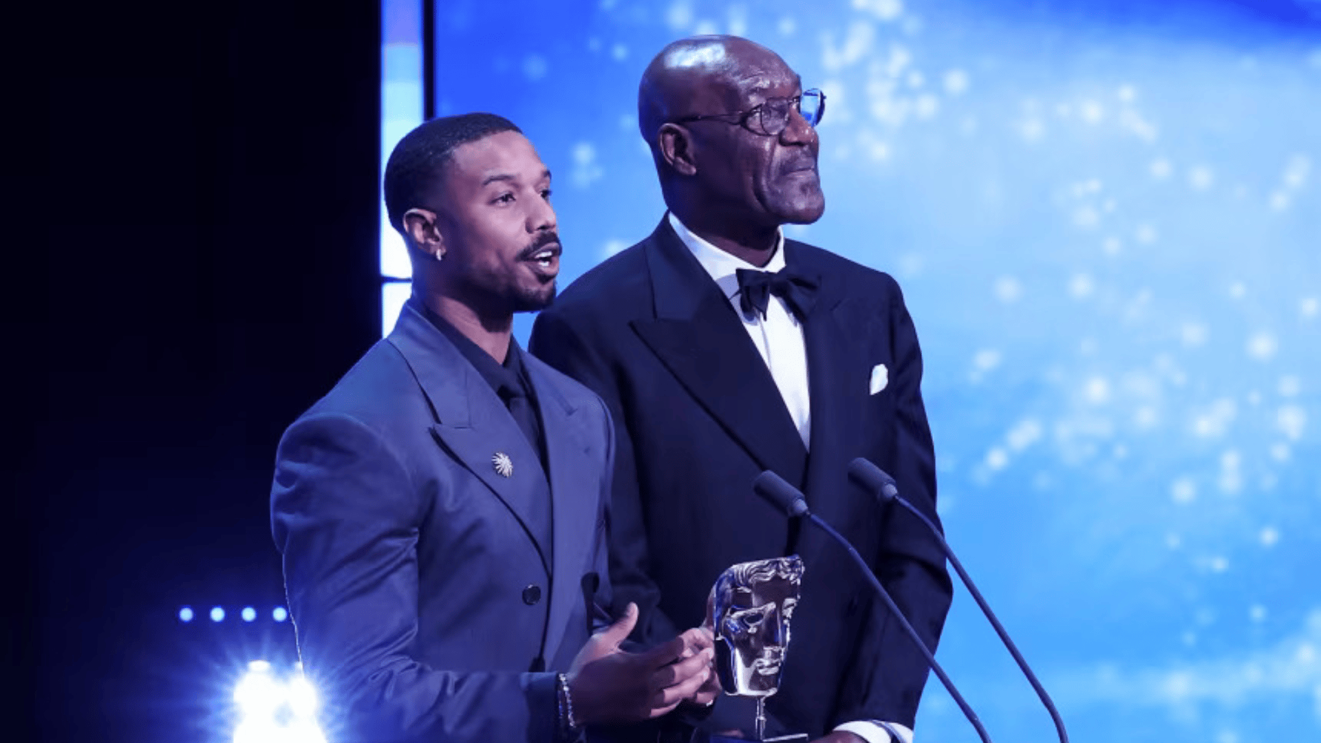 Michael B. Jordan and Delroy Lindo presenting at the 2026 BAFTA Film Awards