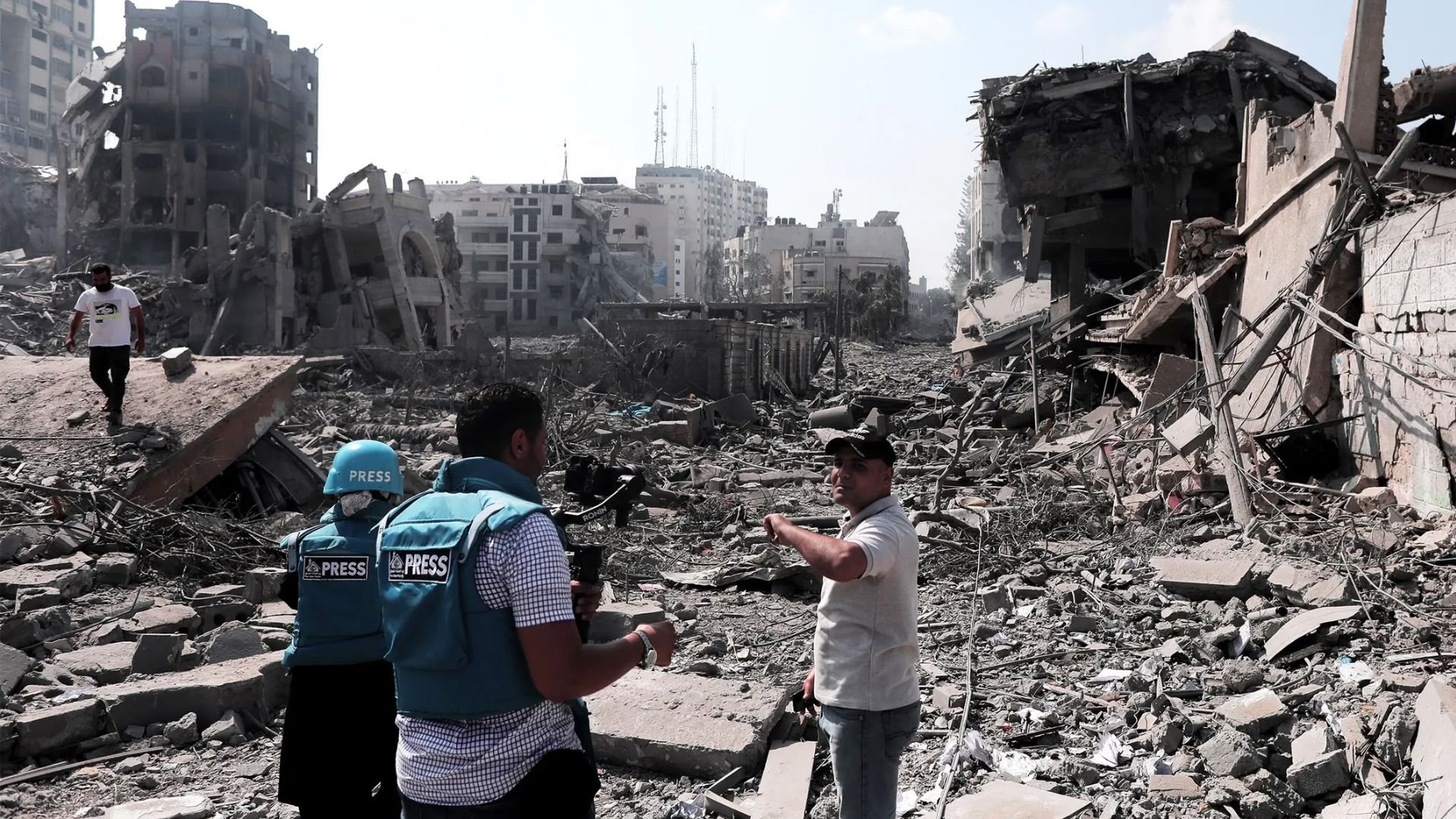 Destruction in Gaza as Israel bans Palestinian media outlets amid ongoing war