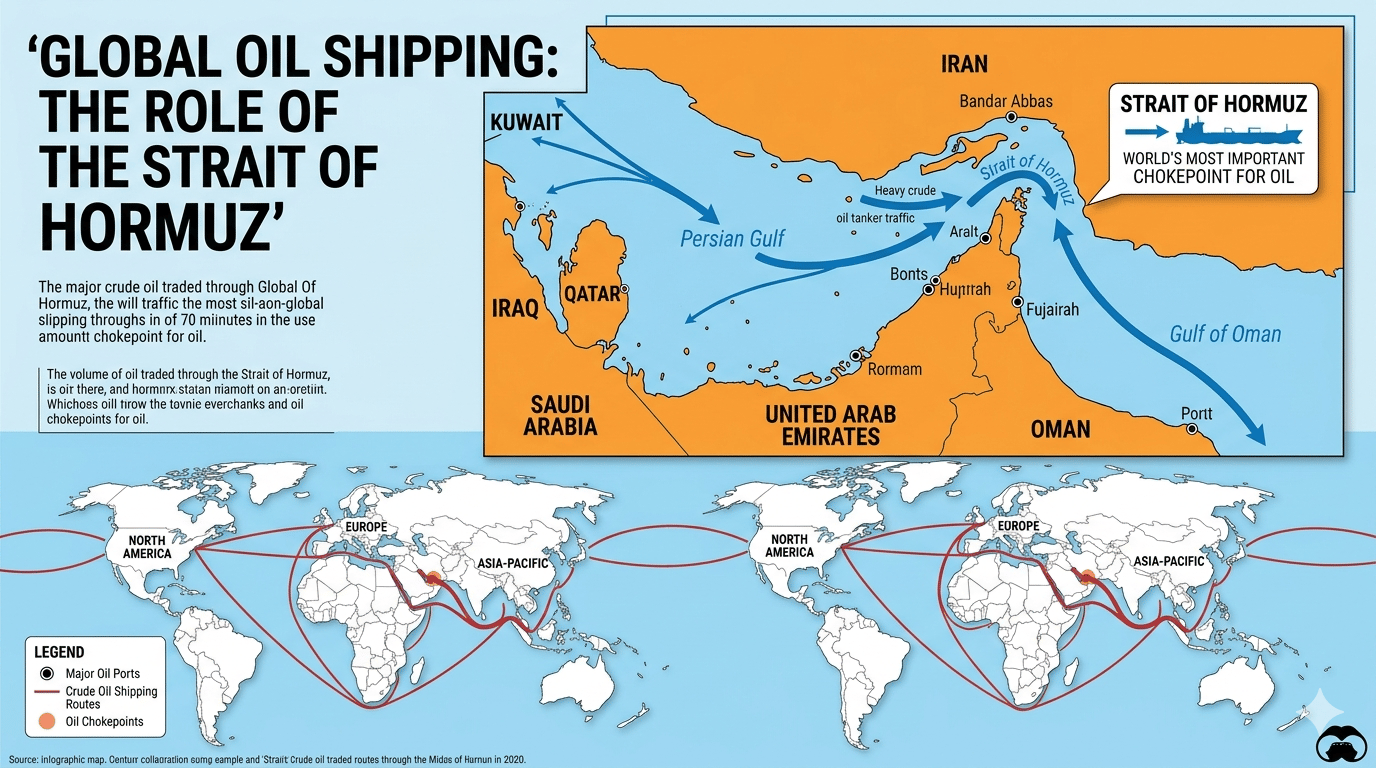 Strait of Hormuz Oil Route During Iran Israel War Map showing Strait of Hormuz oil shipping route during Iran war
