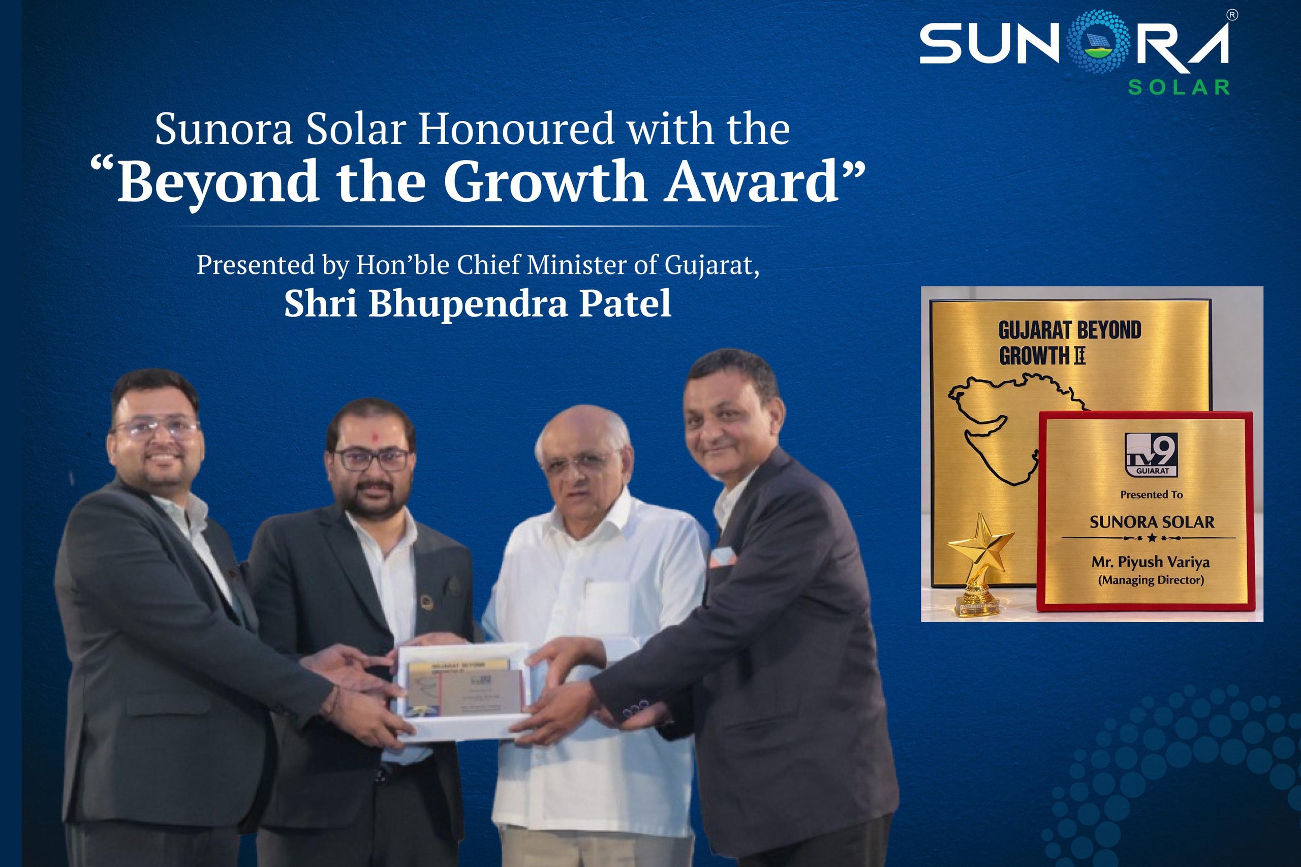 Sunora Solar Receives “Beyond the Growth Award” from Gujarat Chief Minister Bhupendra Patel