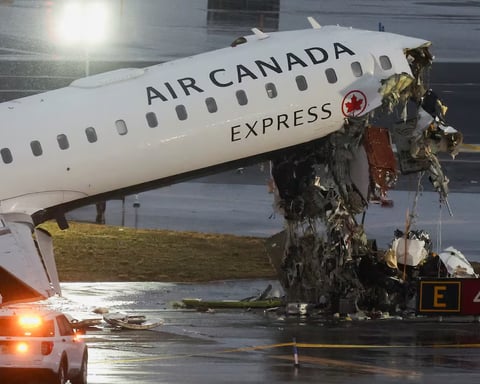 Wreckage of Air Canada aircraft after runway collision