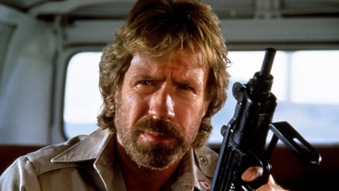 Chuck Norris as Walker Texas Ranger in iconic action scene