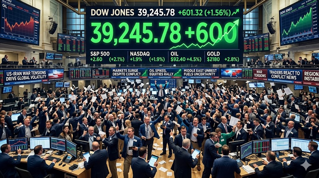 Dow Jones surges 600 points as US-Iran war tensions drive global market volatility