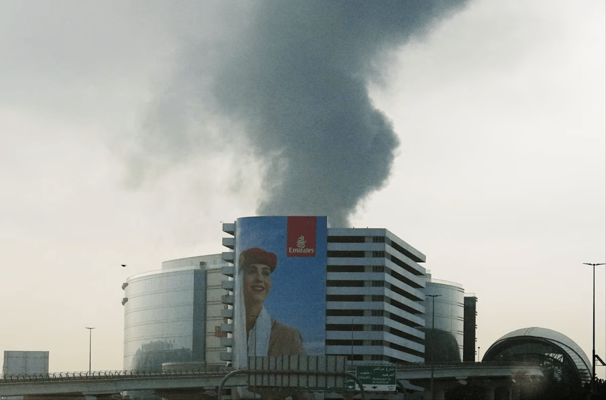 Drone Strike Fire Near Dubai Airport Fire near Dubai International Airport after drone attack during Iran war