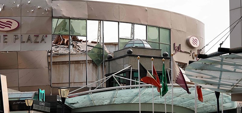 Iranian drone strike damage at Crowne Plaza hotel in Manama, Bahrain