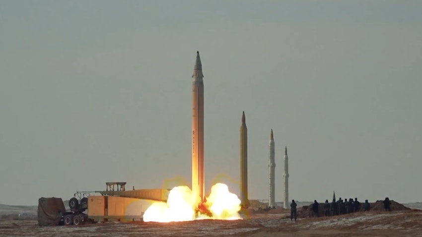 Iran IRGC ballistic missile launch during retaliation after Israel attacks Iran