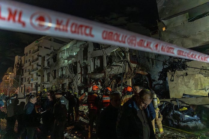 Explosion after Iranian missile strike over Tel Aviv during Israel Attacks Iran war