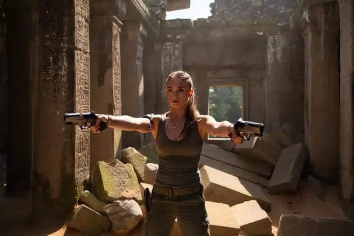 Sophie Turner as Lara Croft on Tomb Raider set before injury halted filming