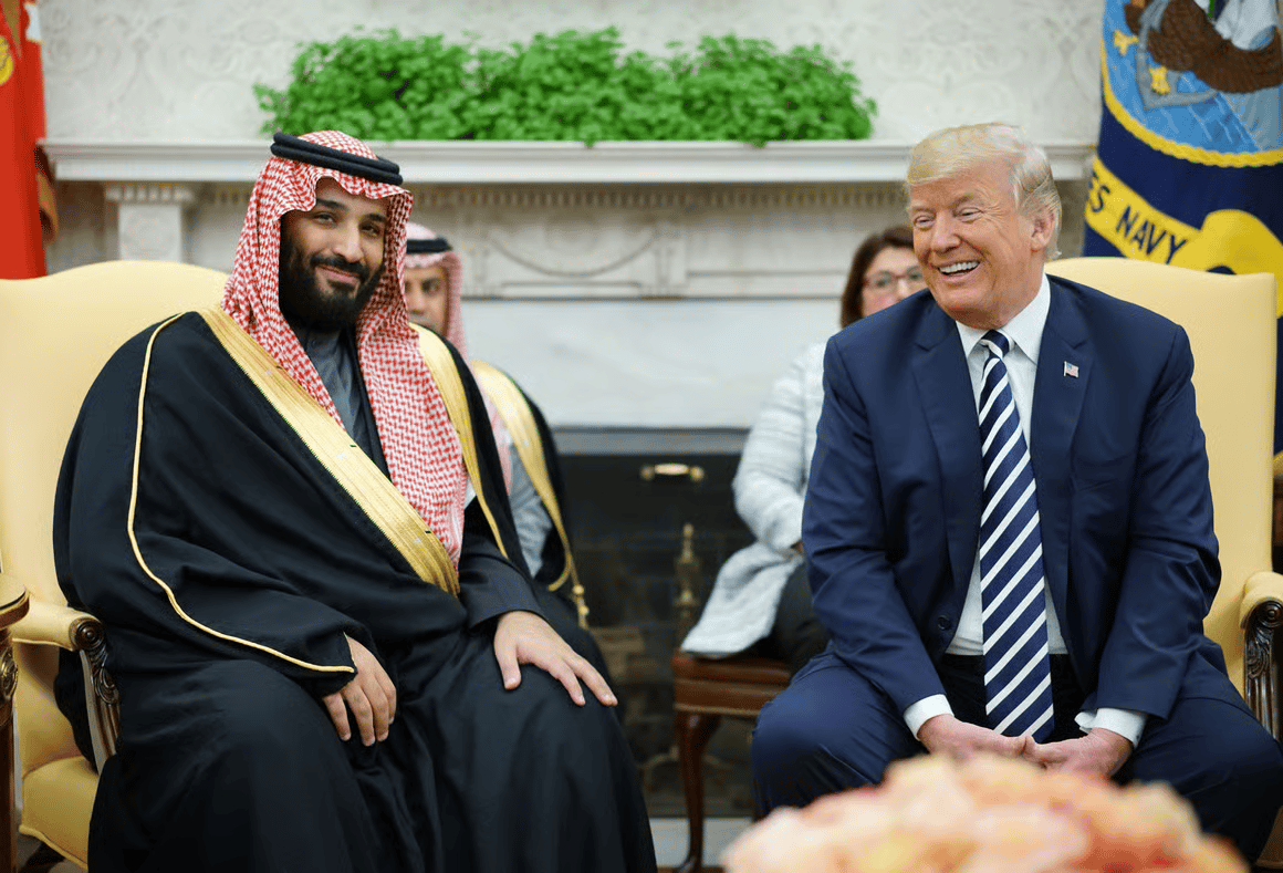 Donald Trump delivering speech where he made controversial remark about Saudi crown prince