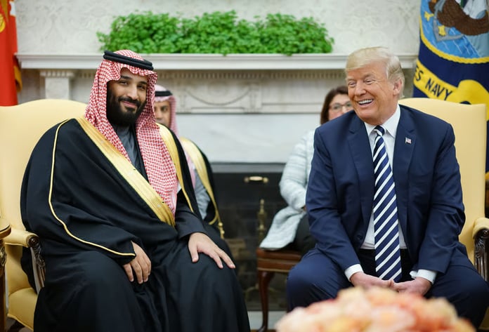 Donald Trump delivering speech where he made controversial remark about Saudi crown prince