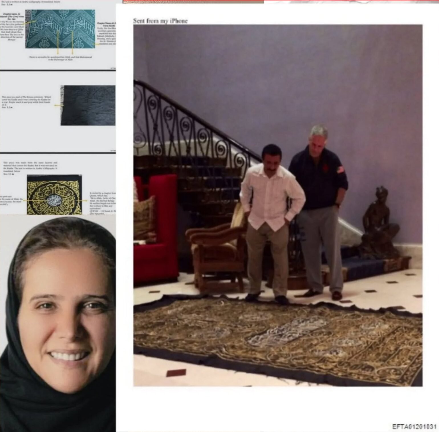 DOJ email reveals Kiswa shipment to Epstein A redacted email from the 2026 DOJ Epstein Files release shows UAE-based businesswoman Aziza al-Ahmadi corresponding with Jeffrey Epstein about the shipment of three pieces of the Kiswa, the sacred covering of the Kaaba, to his Florida residence in 2017.