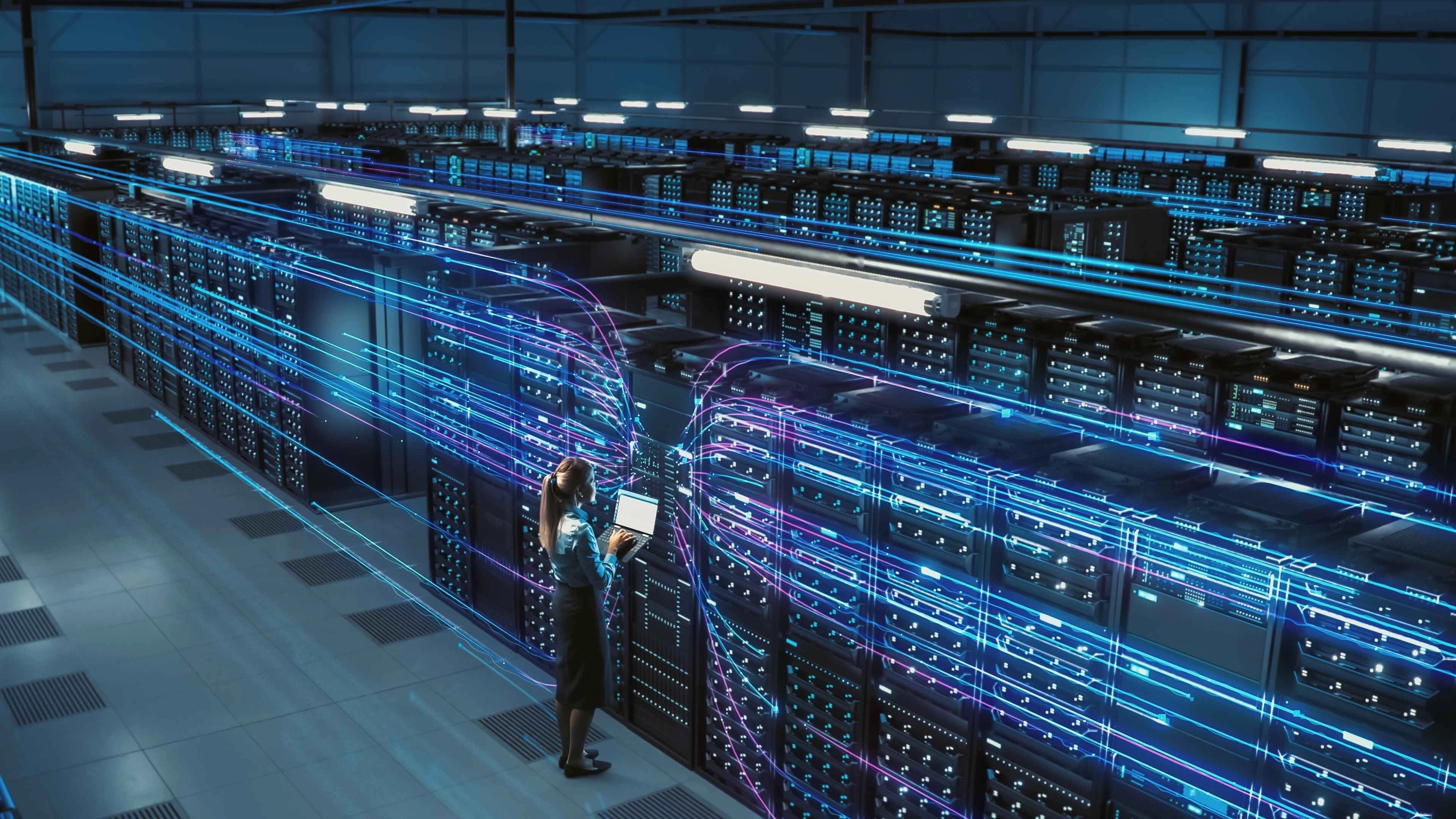 AI data center servers processing large-scale workloads