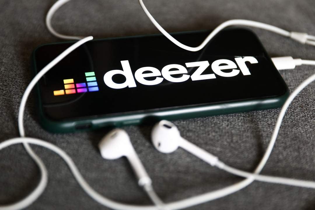 AI-generated music flooding Deezer platform with digital waveform visuals
