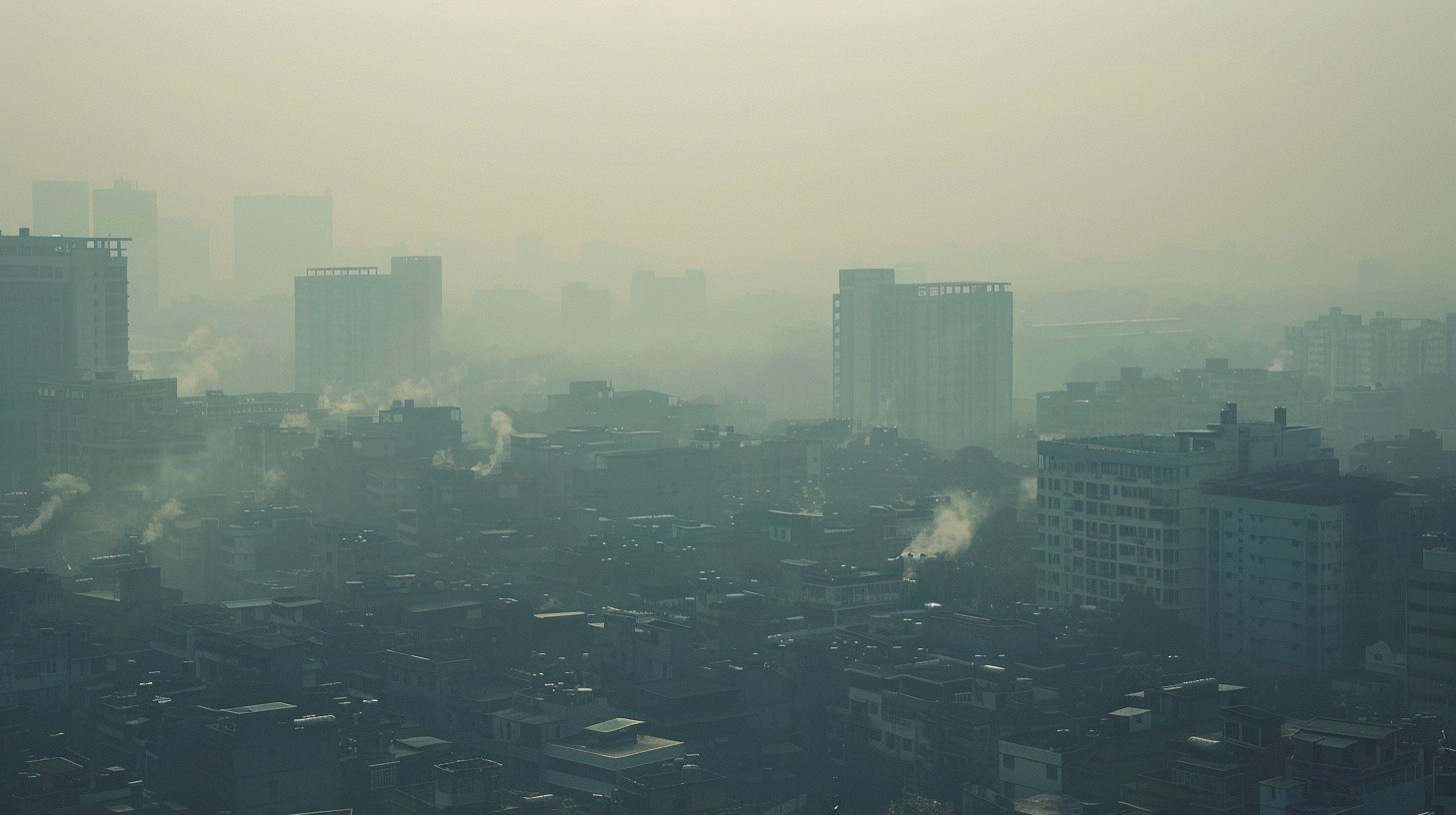 Thick smog covering a city as air pollution drives respiratory disease surge