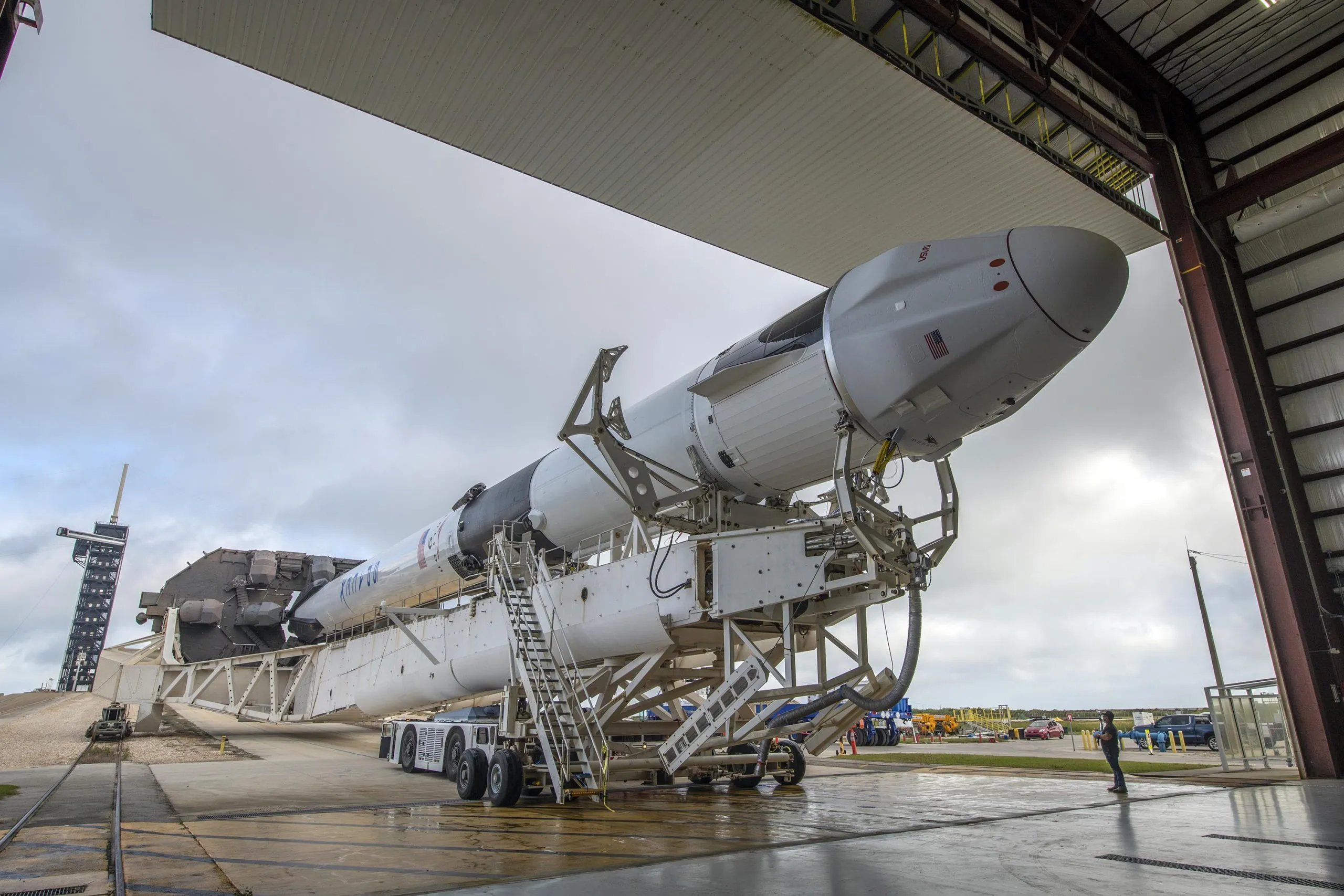 Falcon 9 on Launch Pad Before Liftoff Falcon 9 rocket on launch pad at Cape Canaveral before GPS III mission