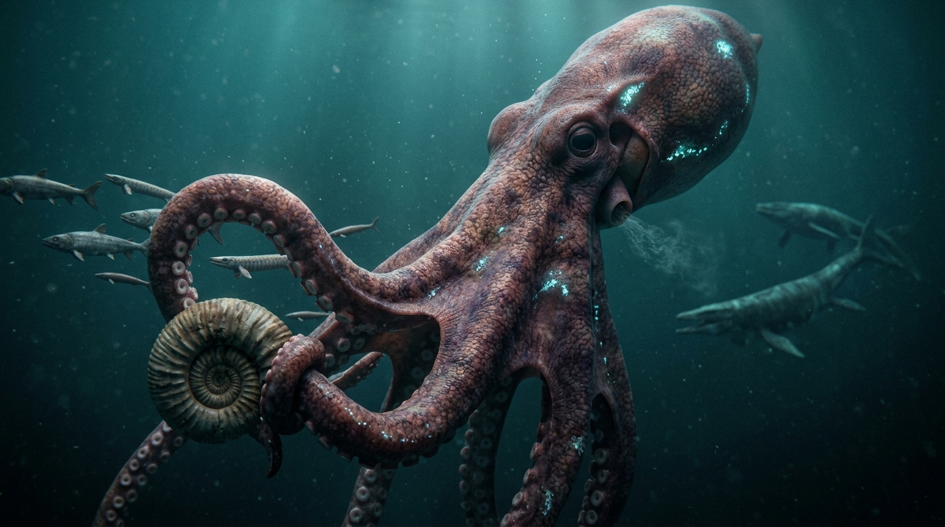 Giant prehistoric Kraken-like octopus dominating Cretaceous ocean ecosystem
