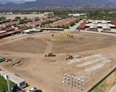Cricket stadium under construction at Fairplex Pomona for Los Angeles 2028 Olympics
