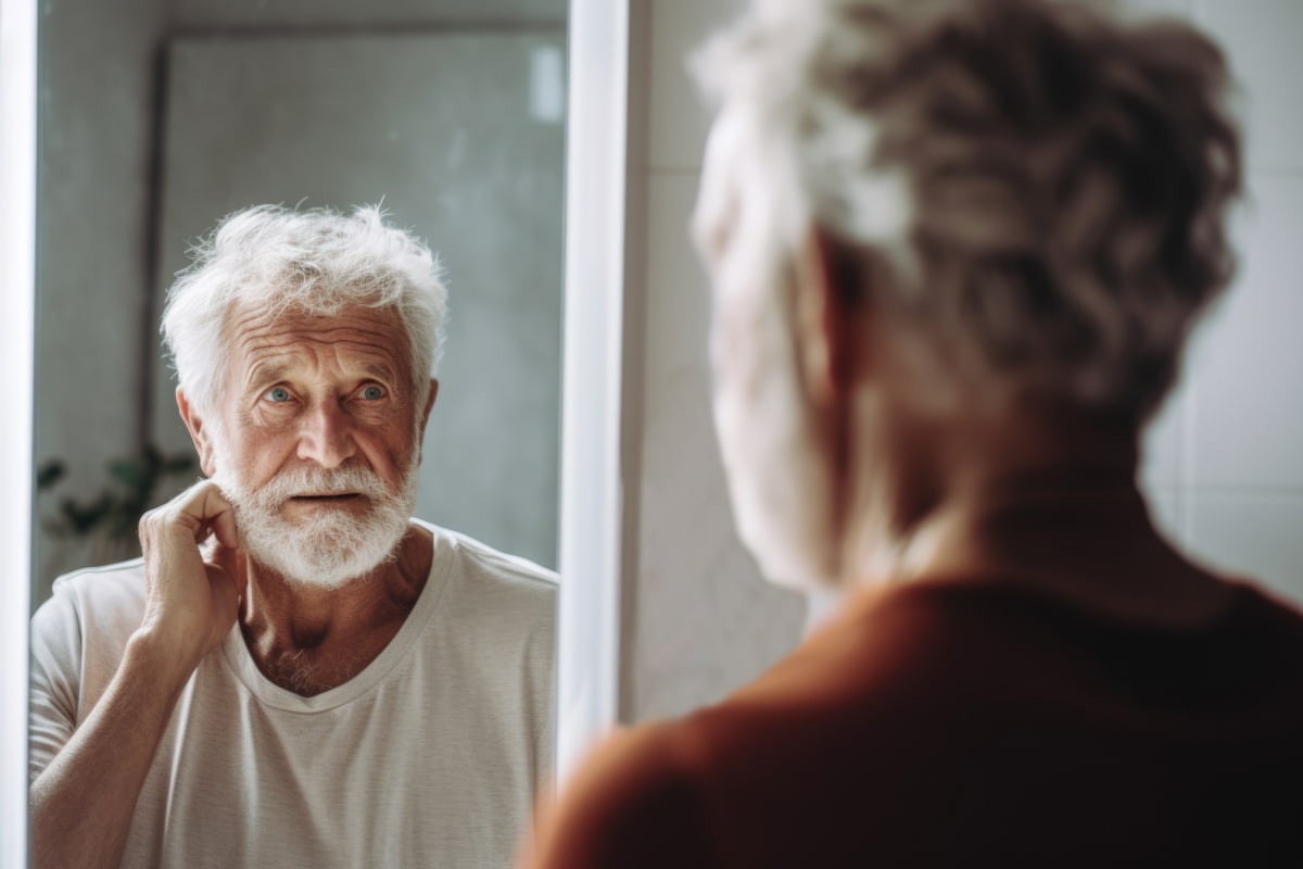 Elderly person reflecting on memory and dementia risk linked to diet