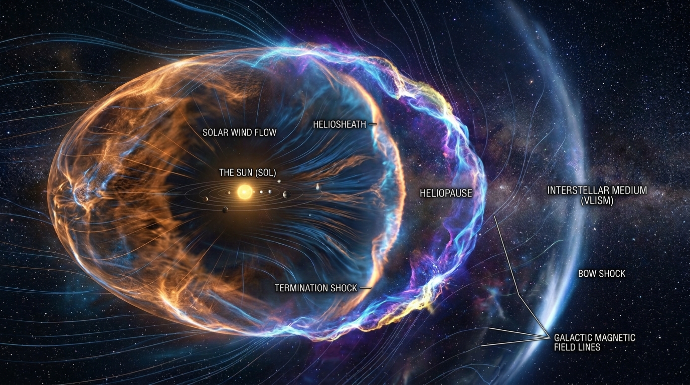 Edge of the solar system visualization Artistic rendering of the heliosphere boundary where Voyager 1 entered interstellar space