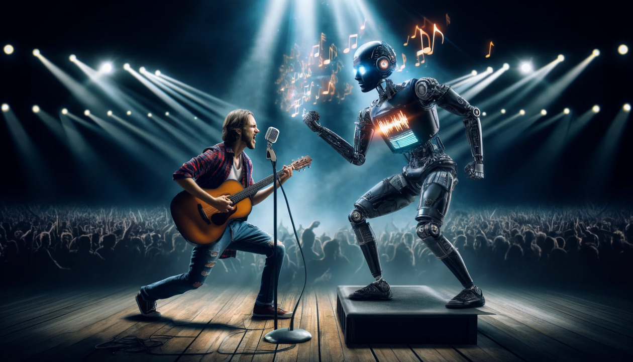 Human vs AI in Music Industry Comparison between human musician and AI-generated music creation