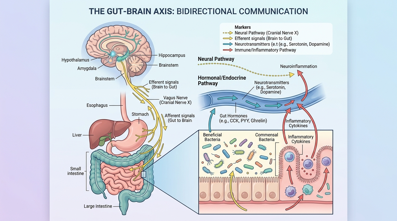 Gut-brain axis diagram explaining IBS neurological connection