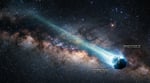 Interstellar comet 3I ATLAS traveling through deep space with glowing tail