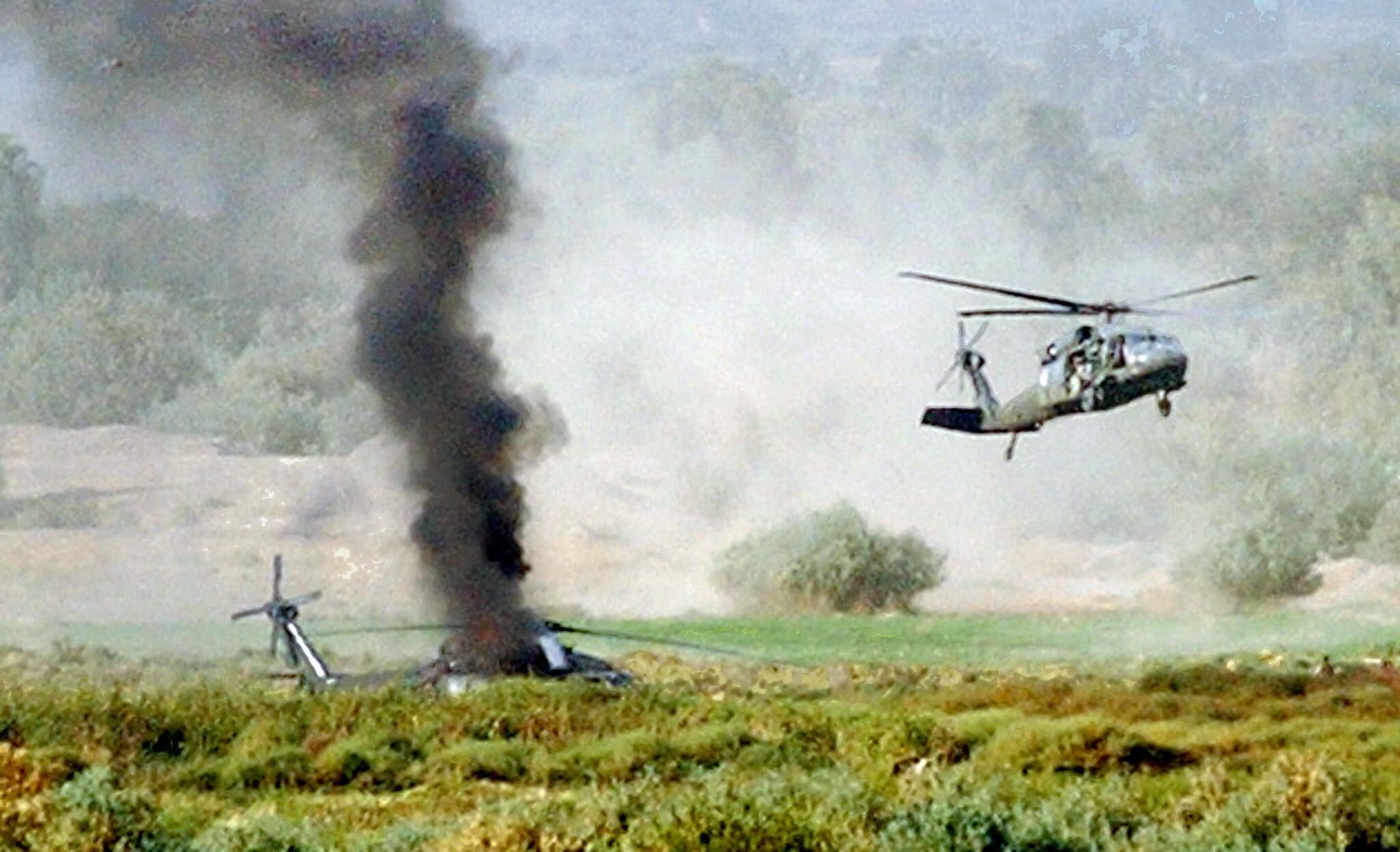 US Black Hawk helicopter flying low during rescue mission in Iran