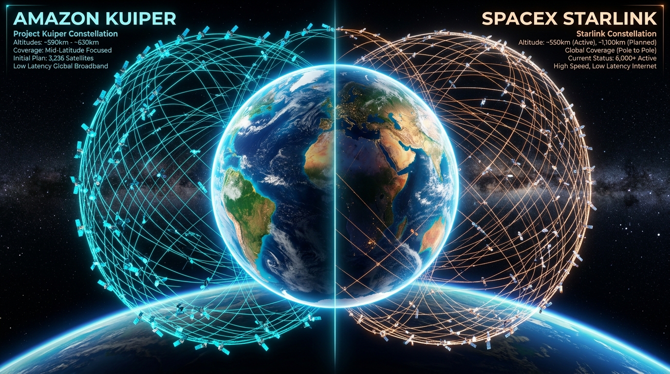Comparison of Amazon Kuiper and SpaceX Starlink satellite constellations
