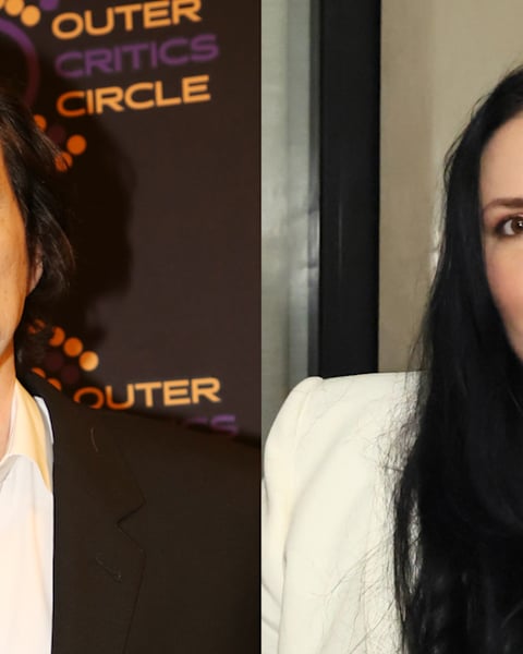 Lena Dunham and Adam Driver portrayed in cinematic split image referencing Girls memoir controversy