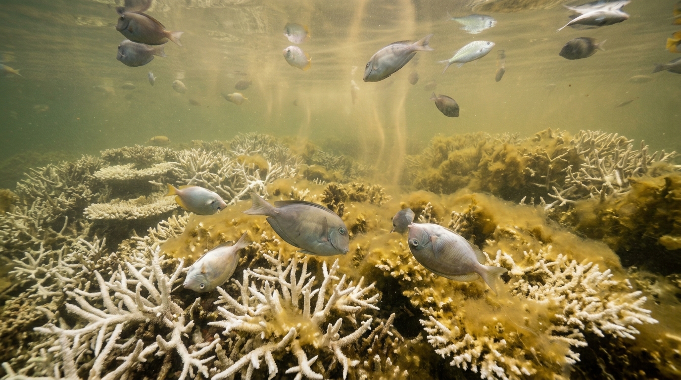 Marine ecosystem damaged by rising ocean temperatures and heat waves
