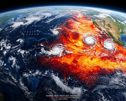 Massive marine heat wave spreads across the Pacific Ocean raising hurricane and wildfire risks