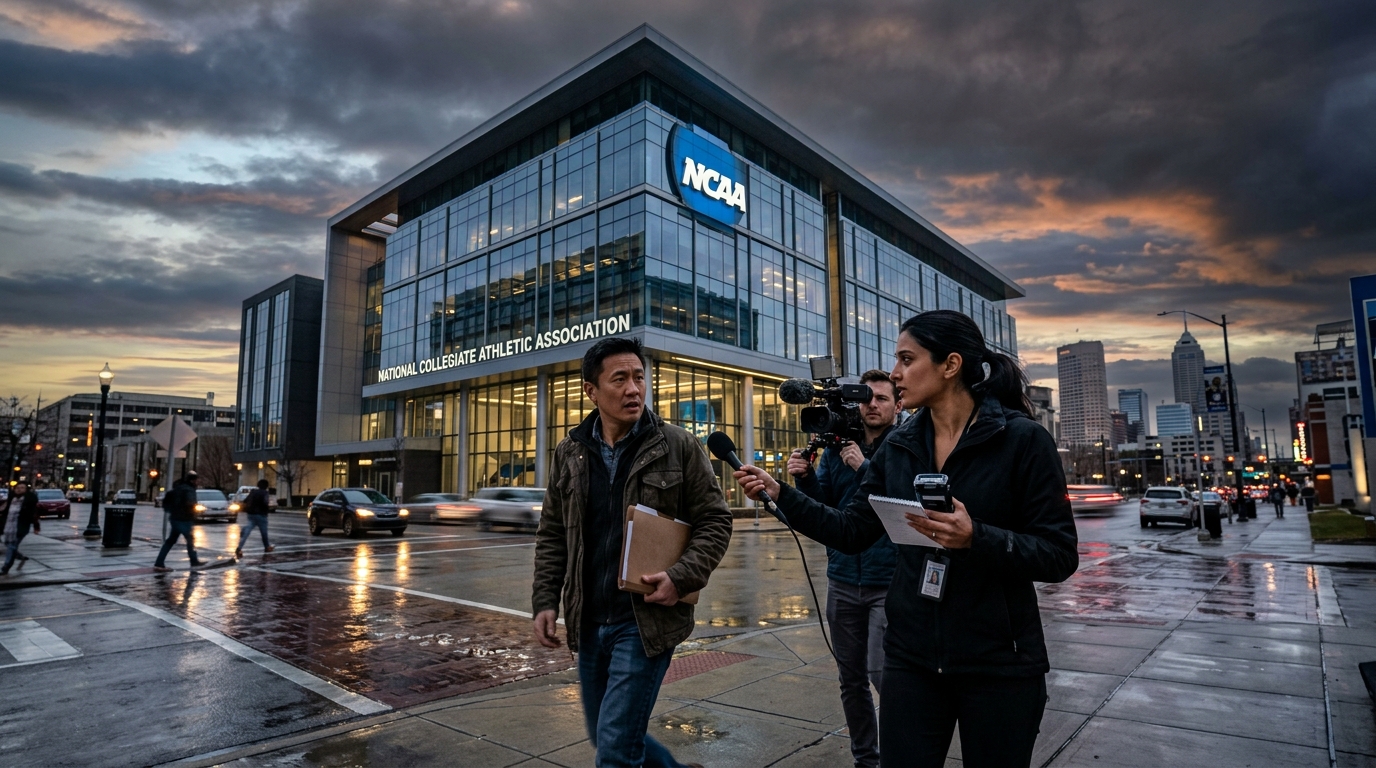 NCAA headquarters and logo representing strict gambling rules for athletes