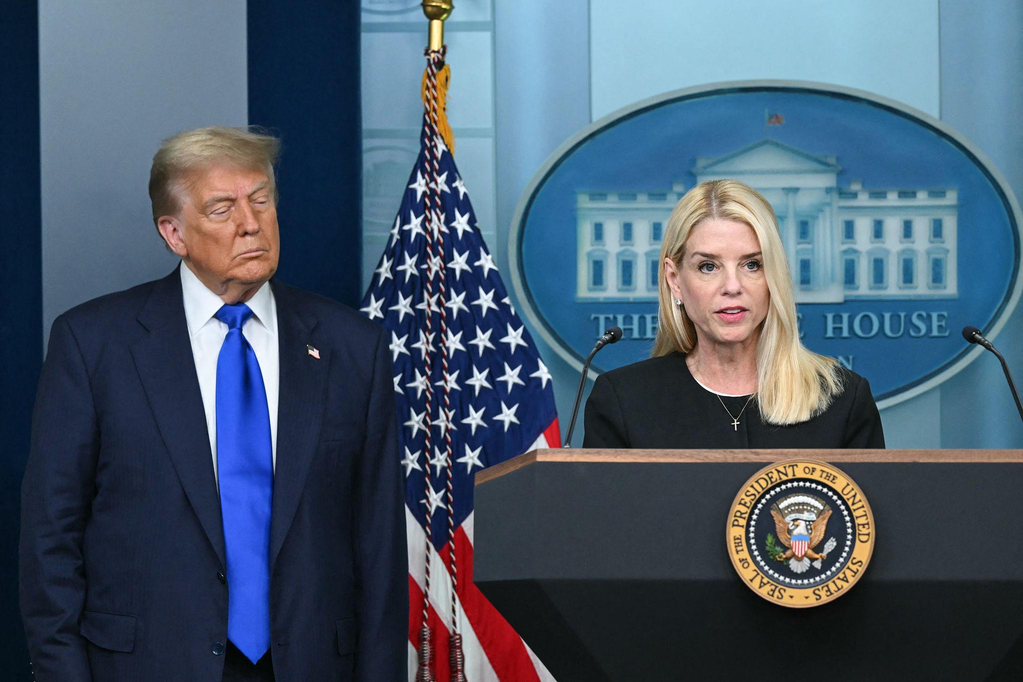 Trump and Pam Bondi amid Epstein Files investigation controversy