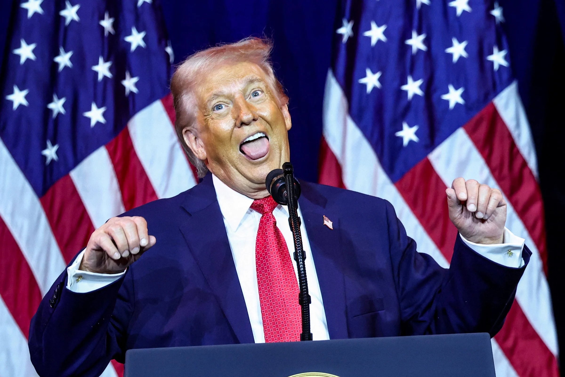 President Donald Trump gestures while speaking to reporters in the Oval Office on April 24 2026 after saying the world has become somewhat of a casino
