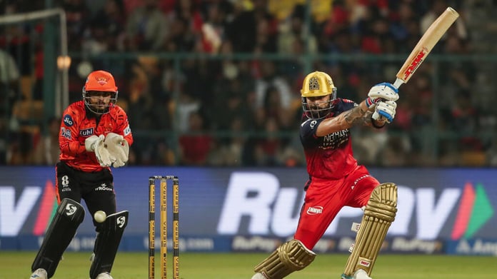Virat Kohli playing attacking shot in IPL 2026 after leaving Test cricket