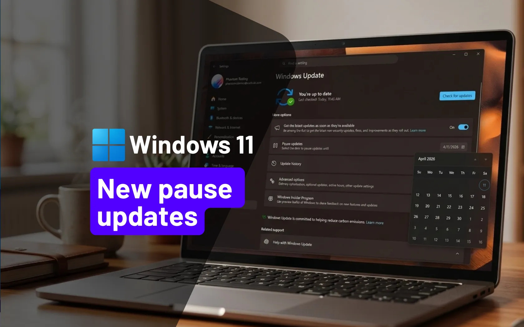 Windows Update Calendar Control in Windows 11 Windows 11 update calendar interface for selecting pause duration