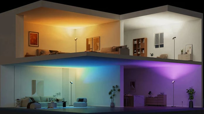 Govee Floor Lamp 3 illuminating a modern living room with ambient gradient lighting