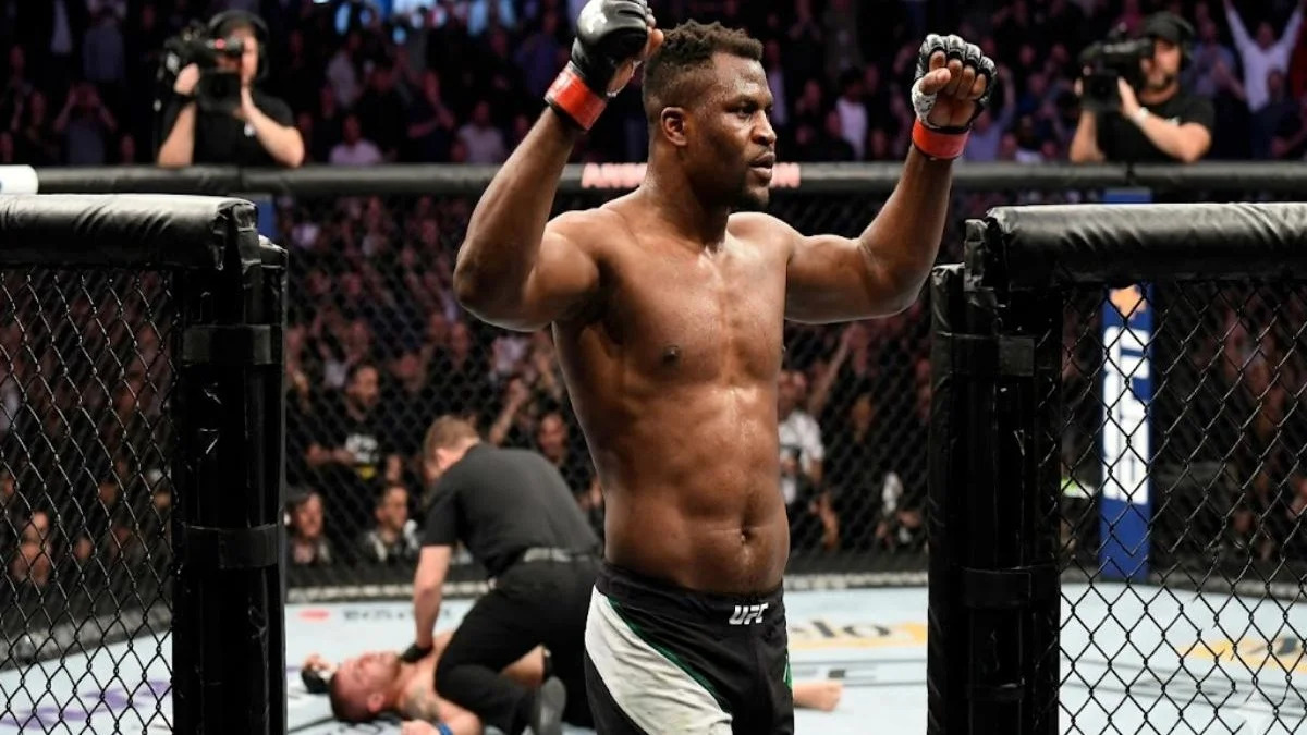 Ngannou knockout performance MVP MMA Francis Ngannou landing knockout punch against Philipe Lins in MVP MMA event