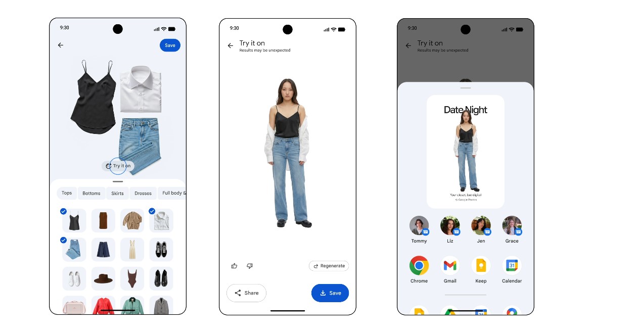 AI generated digital closet showing categorized clothing items from Google Photos