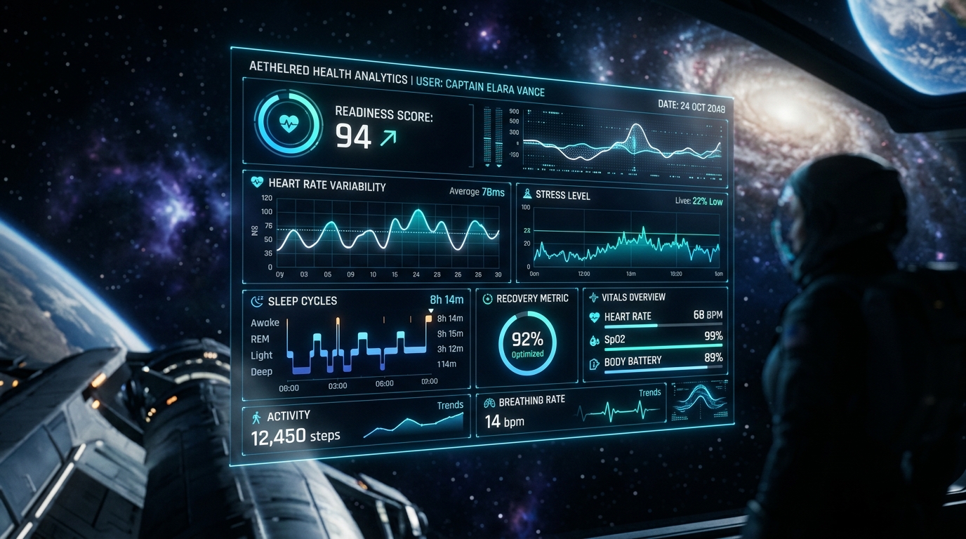 AI-powered health dashboard showing readiness score based on heart rate variability and sleep data