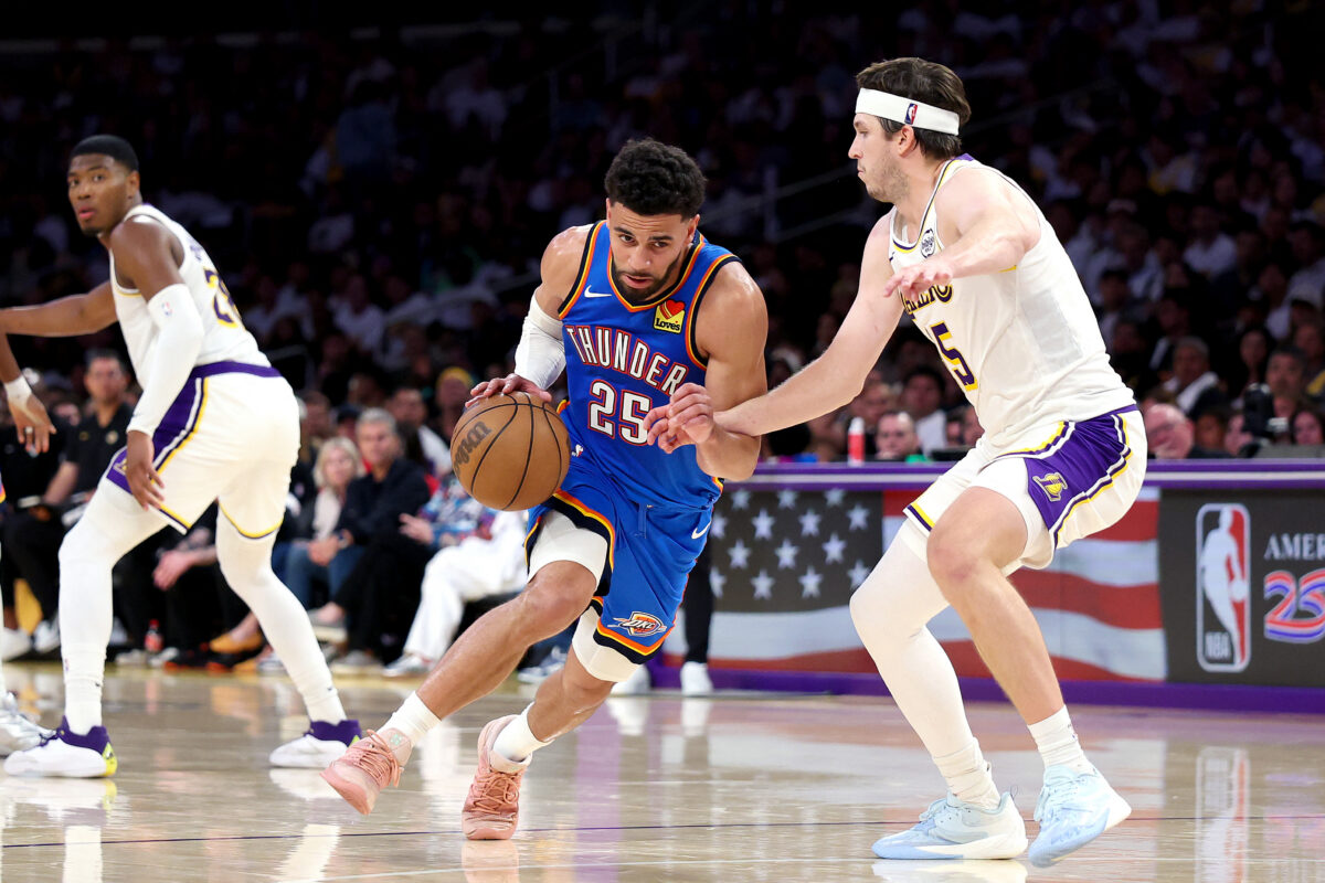 Ajay Mitchell Dominates Lakers in Breakout Playoff Performance Ajay Mitchell attacks the Lakers defense during Oklahoma City Thunder playoff win